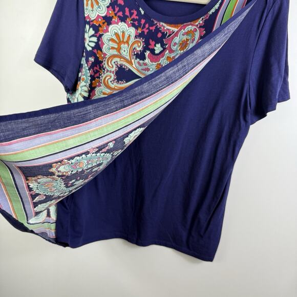 Anthropologie Maeve Maddie Blue Paisley Floral Striped Top Medium Layered Boho - Picture 5 of 14
